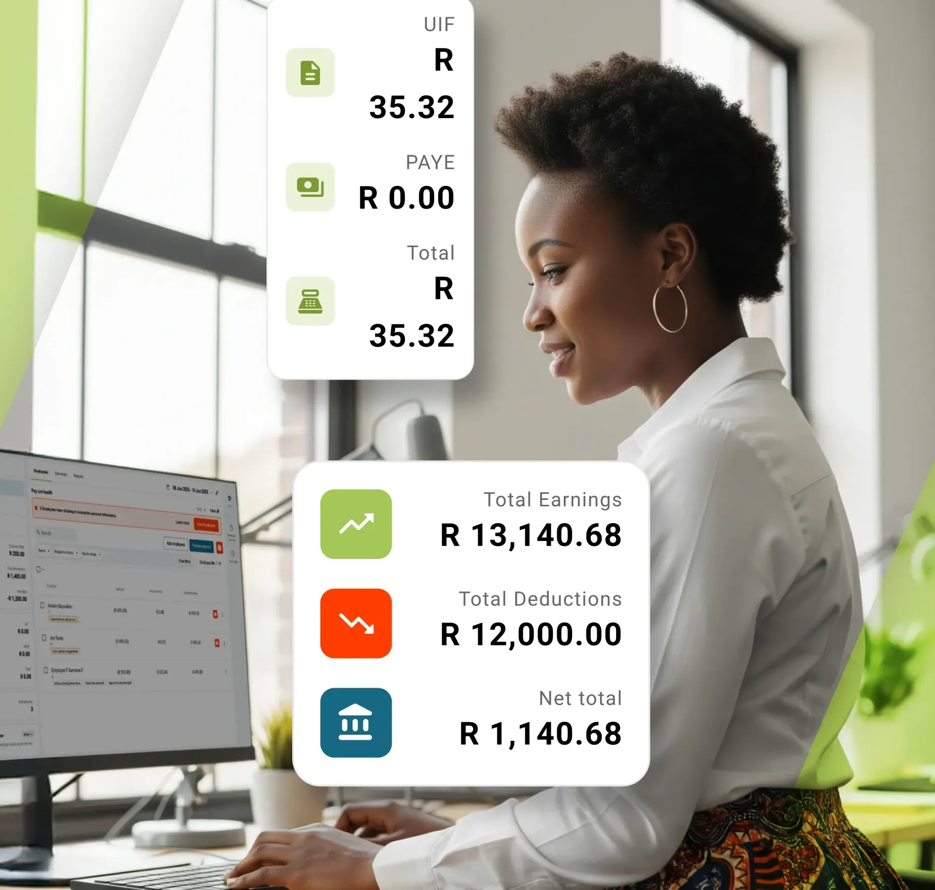 payroll admin working on laptop