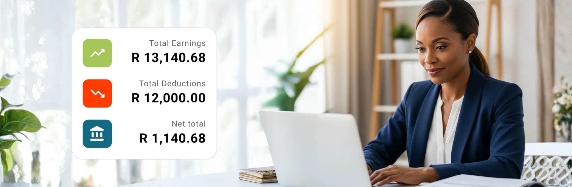 women in front of laptop with payroll numbers fl1